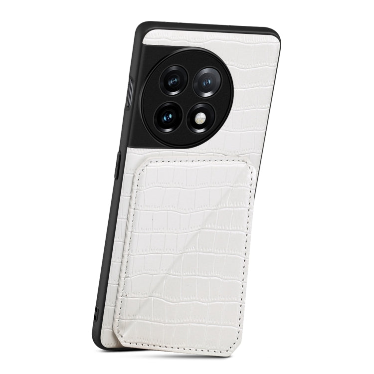 For OnePlus 11 5G Denior Imitation Crocodile Leather Back Phone Case with Holder(White)