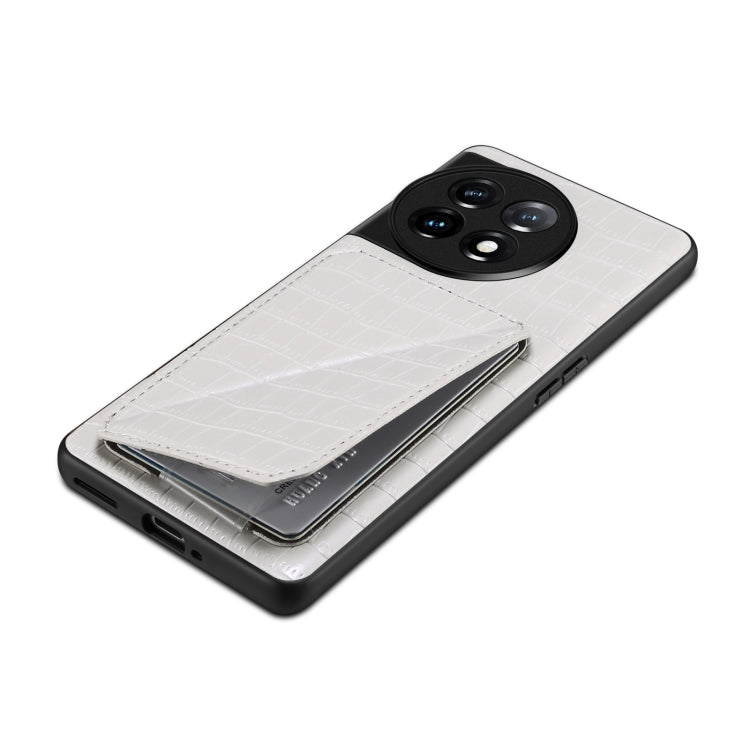 For OnePlus 11 5G Denior Imitation Crocodile Leather Back Phone Case with Holder(White)