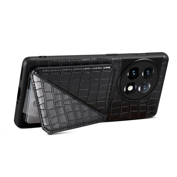 For OnePlus Ace 2 Pro 5G Denior Imitation Crocodile Leather Back Phone Case with Holder(Black)