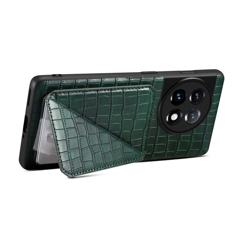 For OnePlus Ace 2 Pro 5G Denior Imitation Crocodile Leather Back Phone Case with Holder(Green)