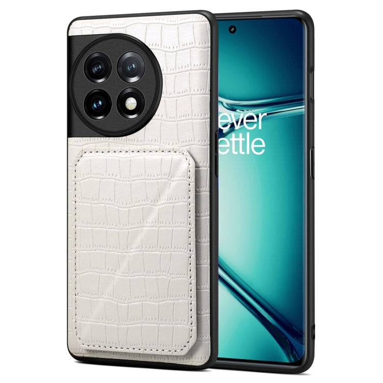 For OnePlus Ace 2 Pro 5G Denior Imitation Crocodile Leather Back Phone Case with Holder(White)