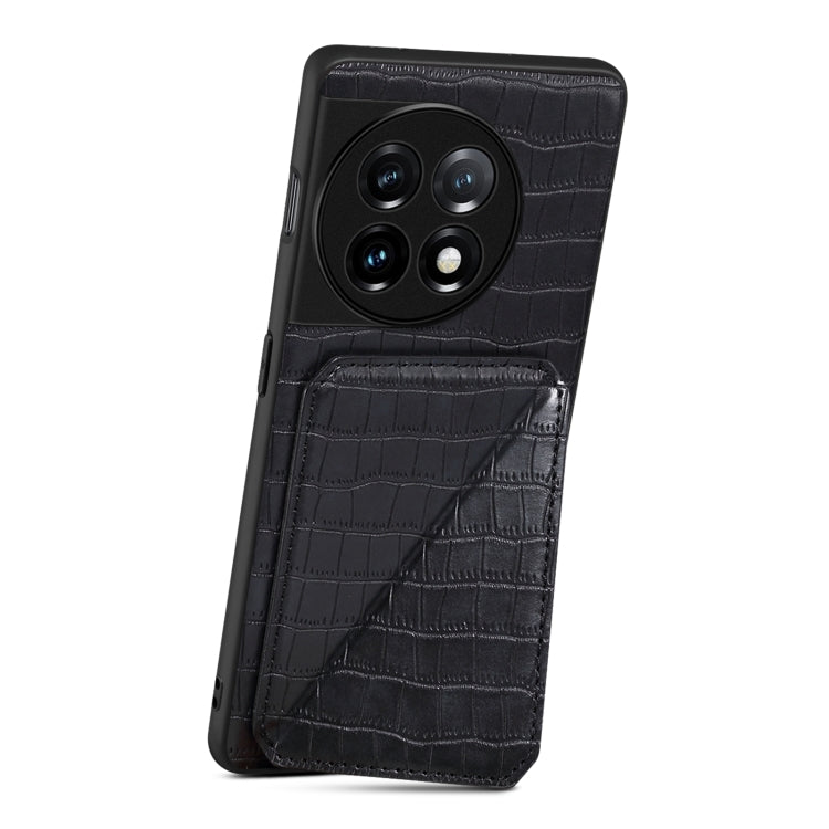 For OnePlus Ace 2 / 11R 5G Denior Imitation Crocodile Leather Back Phone Case with Holder(Black)