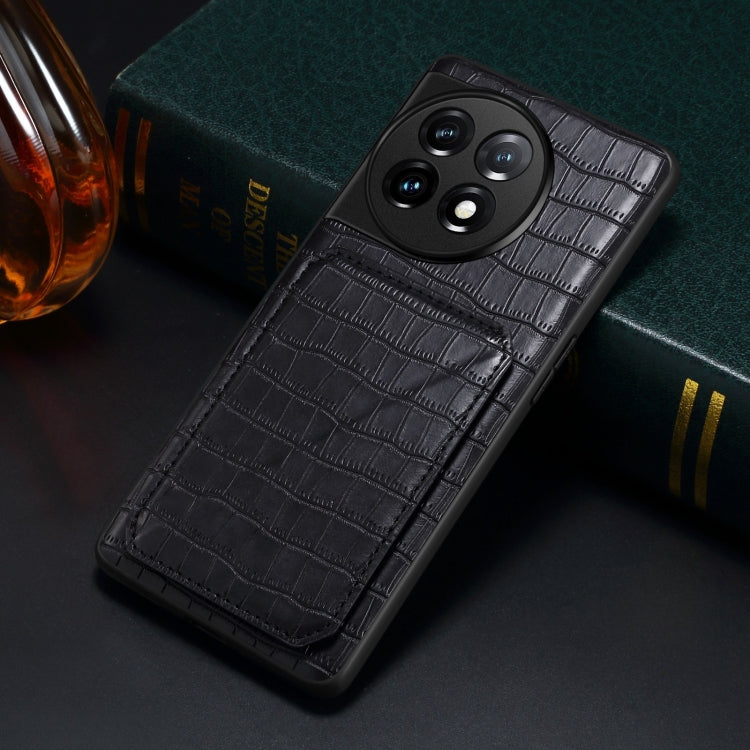 For OnePlus Ace 2 / 11R 5G Denior Imitation Crocodile Leather Back Phone Case with Holder(Black)