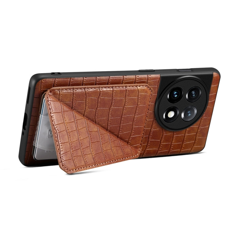 For OnePlus Ace 2 / 11R 5G Denior Imitation Crocodile Leather Back Phone Case with Holder(Brown)