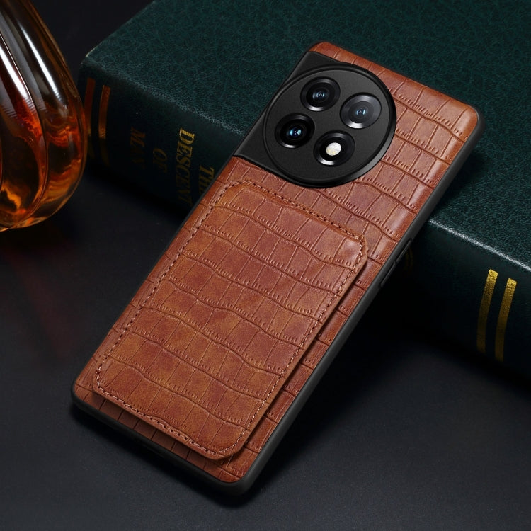 For OnePlus Ace 2 / 11R 5G Denior Imitation Crocodile Leather Back Phone Case with Holder(Brown)