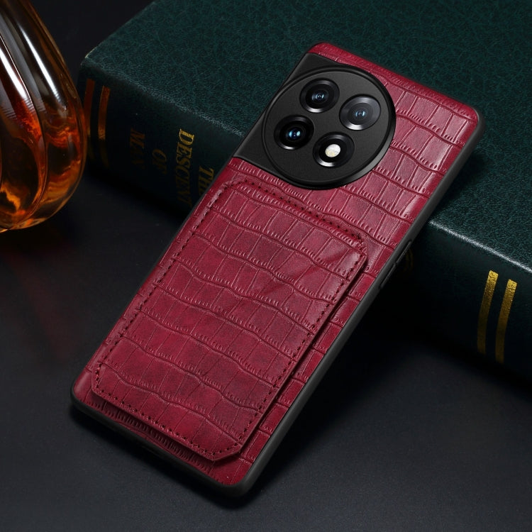 For OnePlus Ace 2 / 11R 5G Denior Imitation Crocodile Leather Back Phone Case with Holder(Rose Red)