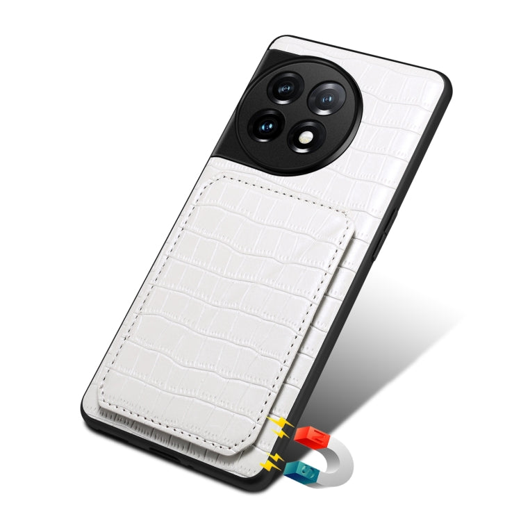 For OnePlus Ace 2 / 11R 5G Denior Imitation Crocodile Leather Back Phone Case with Holder(White)