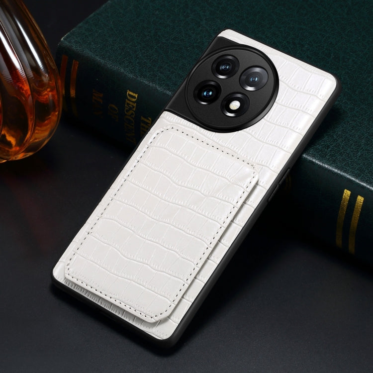 For OnePlus Ace 2 / 11R 5G Denior Imitation Crocodile Leather Back Phone Case with Holder(White)