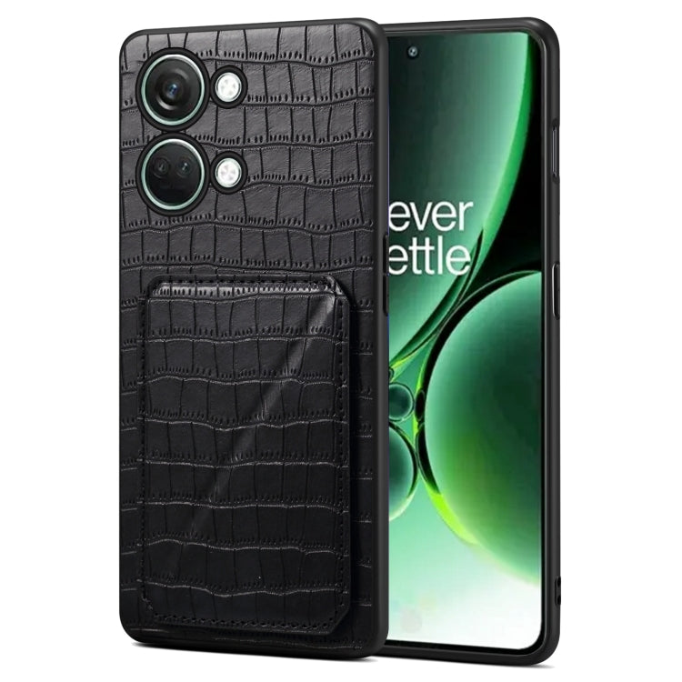 For OnePlus Ace 2V / Nord 3 5G Denior Imitation Crocodile Leather Back Phone Case with Holder(Black)