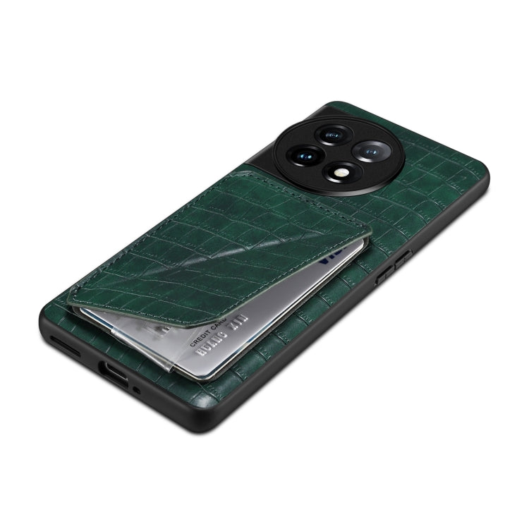 For OnePlus Ace 2V / Nord 3 5G Denior Imitation Crocodile Leather Back Phone Case with Holder(Green)