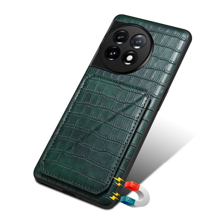 For OnePlus Ace 2V / Nord 3 5G Denior Imitation Crocodile Leather Back Phone Case with Holder(Green)