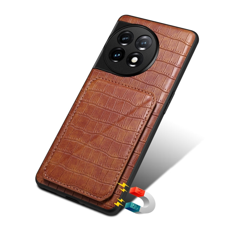 For OnePlus Ace 2V / Nord 3 5G Denior Imitation Crocodile Leather Back Phone Case with Holder(Brown)