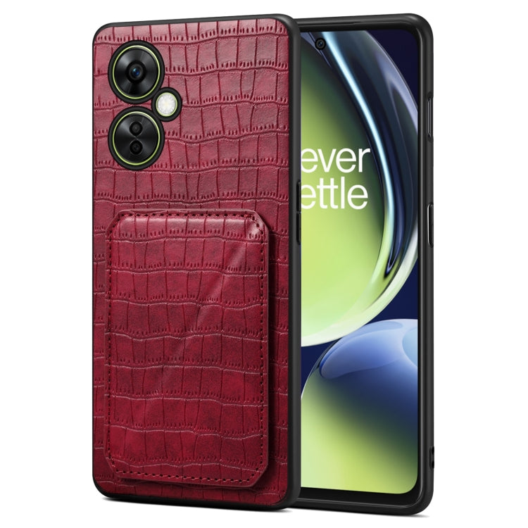 For OPPO K11x 5G / OnePlus Nord CE3 Lite Denior Imitation Crocodile Leather Back Phone Case with Holder(Rose Red)