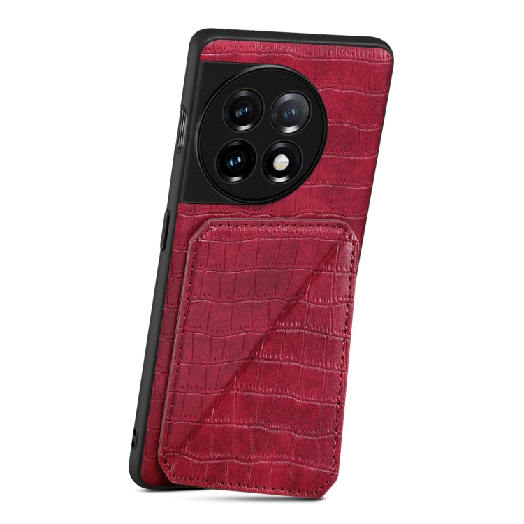 For OPPO K11x 5G / OnePlus Nord CE3 Lite Denior Imitation Crocodile Leather Back Phone Case with Holder(Rose Red)