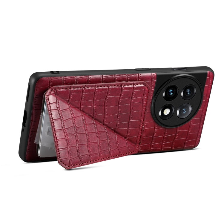 For OPPO K11x 5G / OnePlus Nord CE3 Lite Denior Imitation Crocodile Leather Back Phone Case with Holder(Rose Red)
