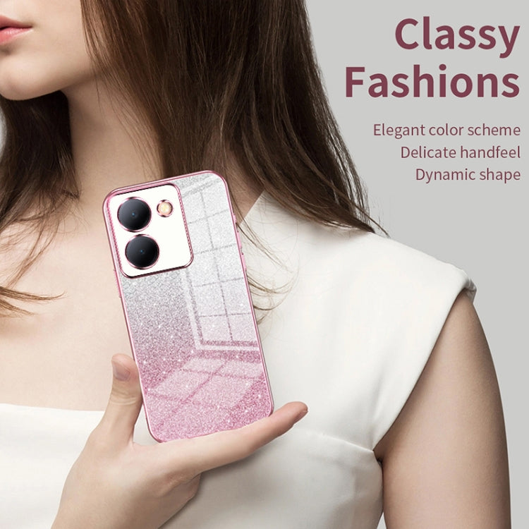 For vivo X100 Pro Gradient Glitter Powder Electroplated Phone Case(Silver)