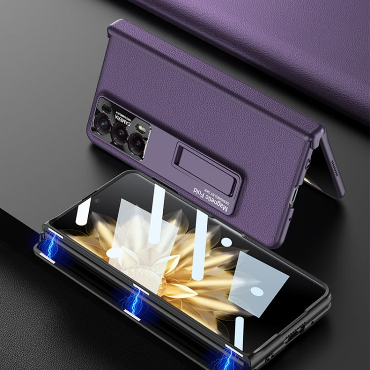 For Honor Magic V2 GKK Integrated Magnetic Hinge Flip Leather Phone Case with Holder(Carbon Fibre)