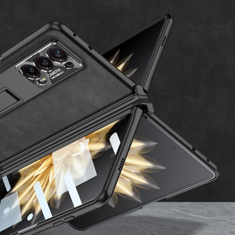 For Honor Magic V2 GKK Integrated Frosted Fold Hinge Leather Phone Case with Holder(Grey)