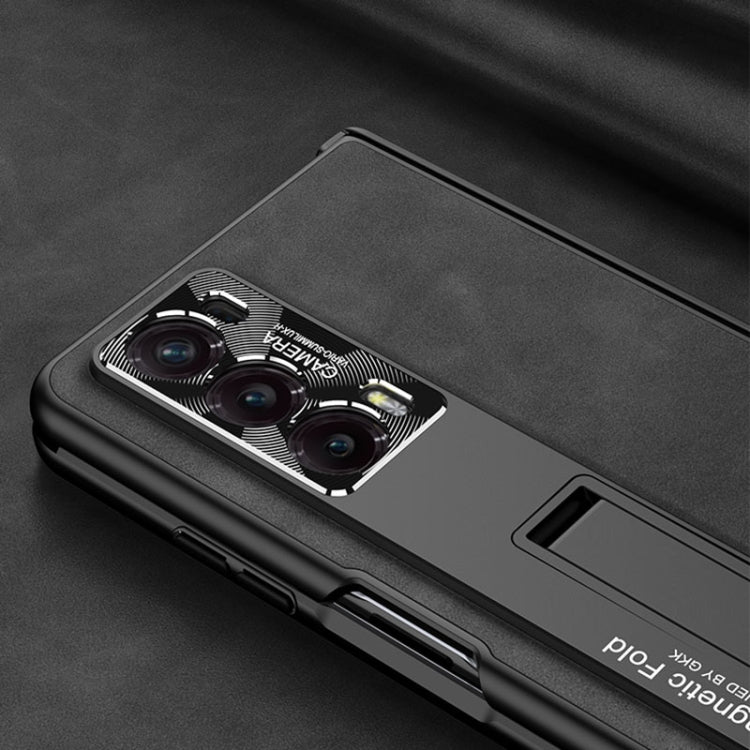 For Honor Magic V2 GKK Integrated Frosted Fold Hinge Leather Phone Case with Holder(Grey)