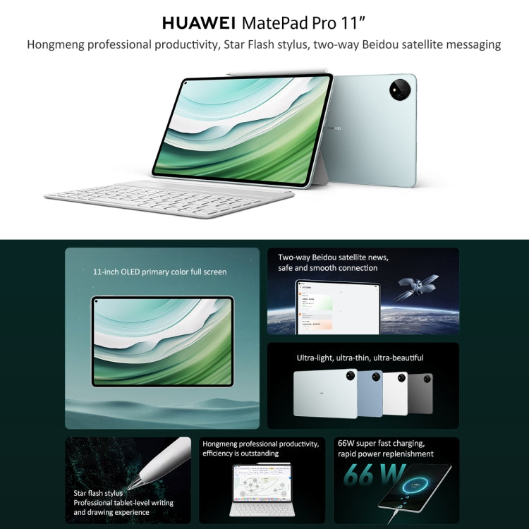 HUAWEI MatePad Pro 11 inch 2024 WiFi, 12GB+256GB, HarmonyOS 4 Bidirectional Beidou Satellite Communication, Not Support Google Play(White)