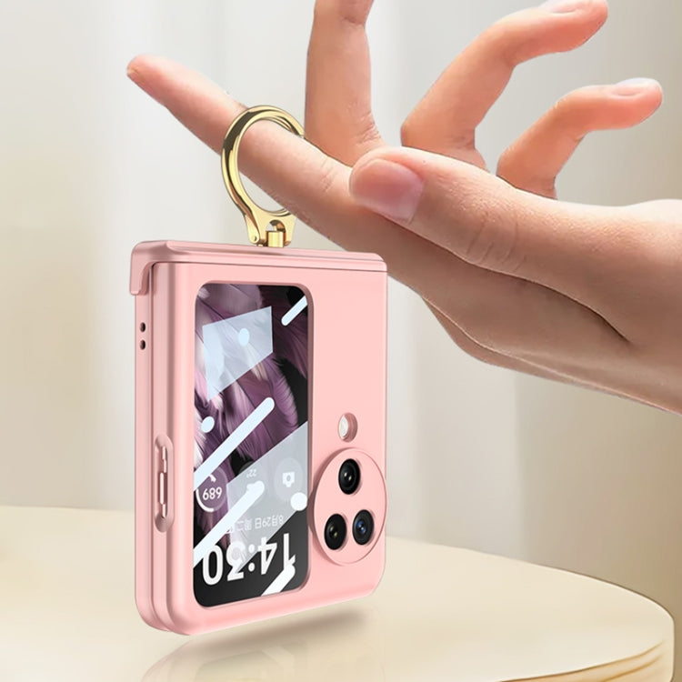 For OPPO Find N3 Flip GKK Integrated Magnetic Hinged Flip Case with Ring Holder(Pink)
