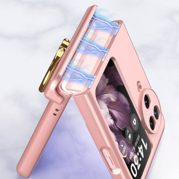 For OPPO Find N3 Flip GKK Integrated Magnetic Hinged Flip Case with Ring Holder(Pink)