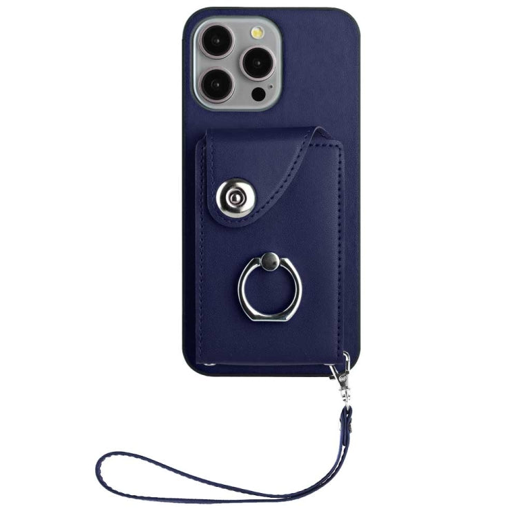 Organ Card Bag Ring Holder PU Phone Case with Lanyard, For iPhone 15 Pro Max, For iPhone 15 Pro, For iPhone 15 Plus, For iPhone 15