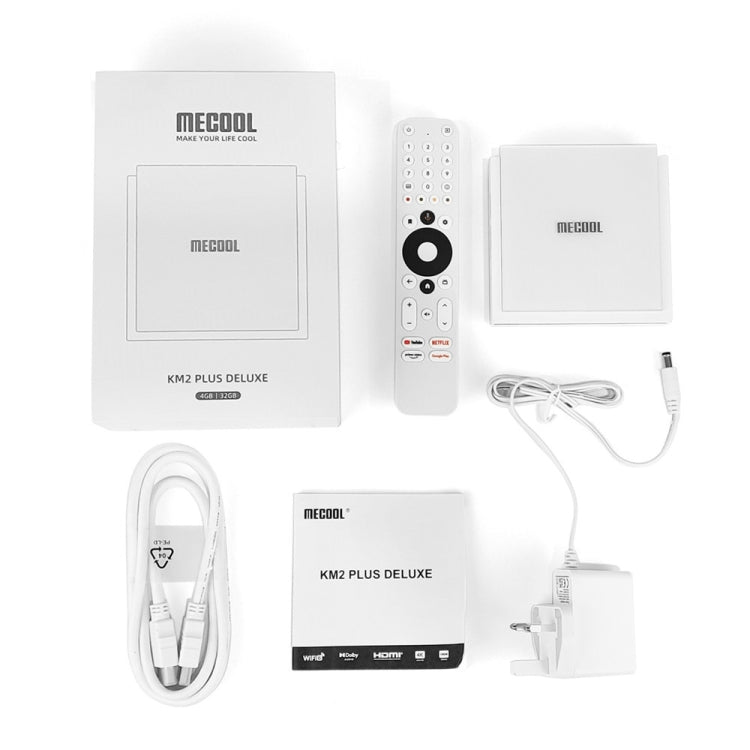 MECOOL KM2 Plus Android 11 Dual-band WiFi Smart Voice TV Box 4GB+32GB, US Plug(White)