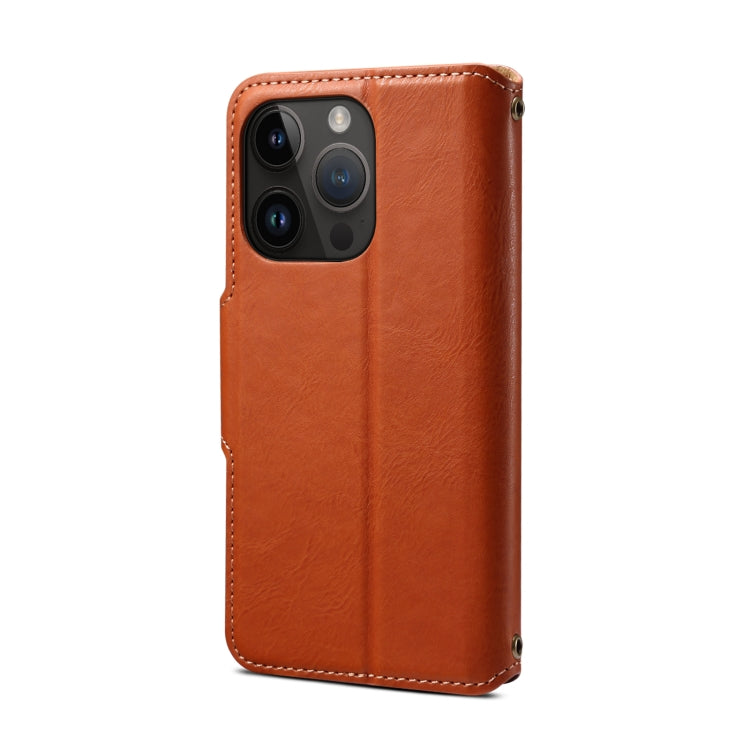 For iPhone 15 Plus Denior Cowhide Texture Wallet Style Leather Phone Case(Brown)