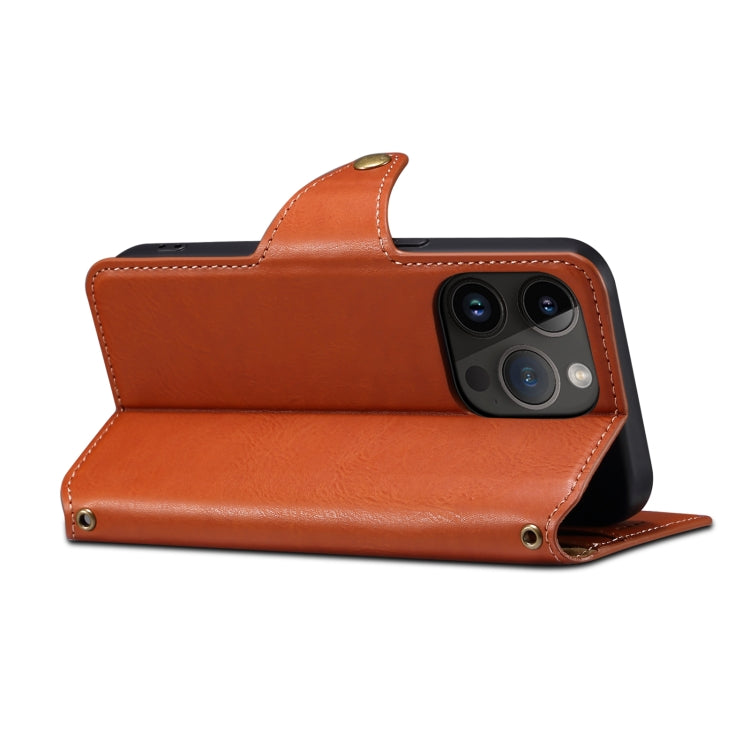 For iPhone 15 Plus Denior Cowhide Texture Wallet Style Leather Phone Case(Brown)