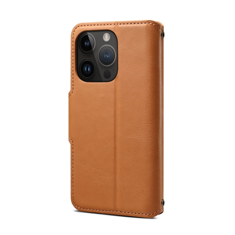 For iPhone 15 Plus Denior Cowhide Texture Wallet Style Leather Phone Case(Khaki)