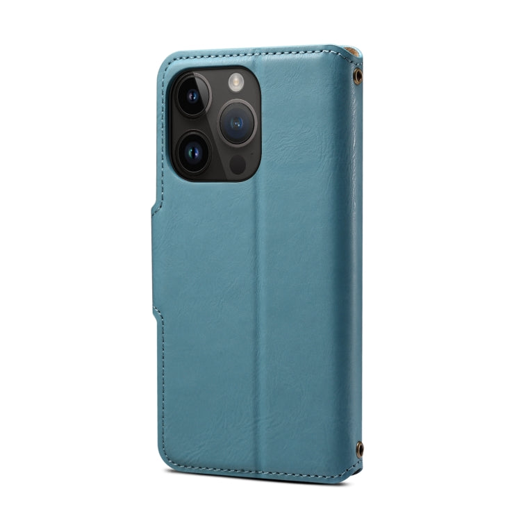 For iPhone 14 Plus Denior Cowhide Texture Wallet Style Leather Phone Case(Blue)