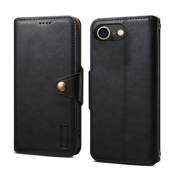 For iPhone SE 2022/SE 2020/6/7/8 Denior Cowhide Texture Wallet Style Leather Phone Case(Black)