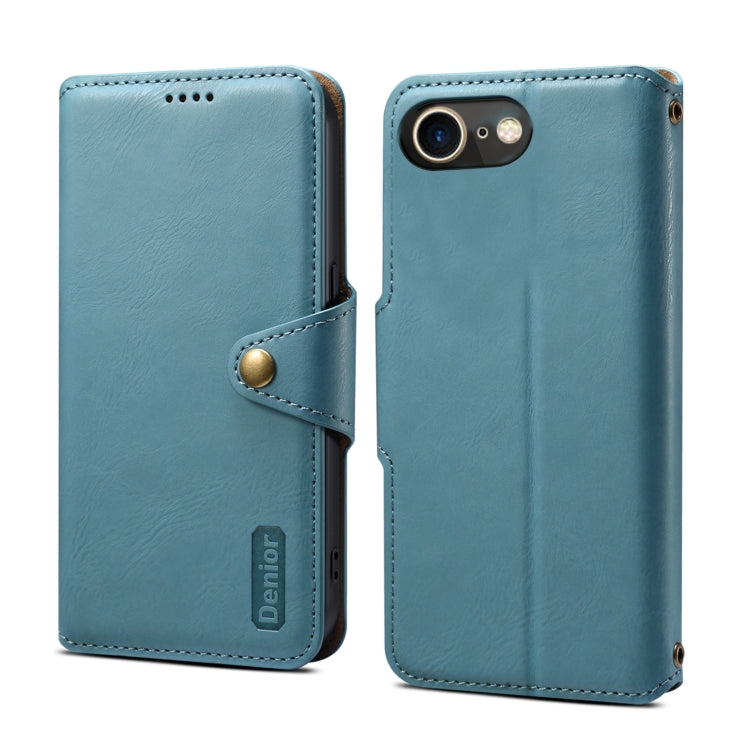 For iPhone SE 2022/SE 2020/6/7/8 Denior Cowhide Texture Wallet Style Leather Phone Case(Blue)