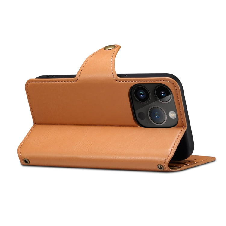 For iPhone 13 Pro Denior Cowhide Texture Wallet Style Leather Phone Case(Khaki)