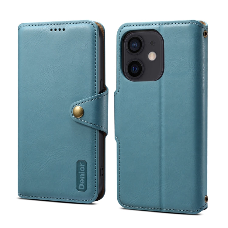 For iPhone 12 Denior Cowhide Texture Wallet Style Leather Phone Case(Blue)