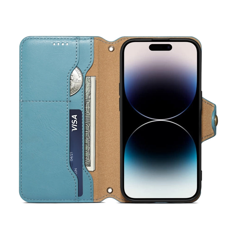 For iPhone 16 Pro Denior Cowhide Texture Wallet Style Leather Phone Case(Blue)
