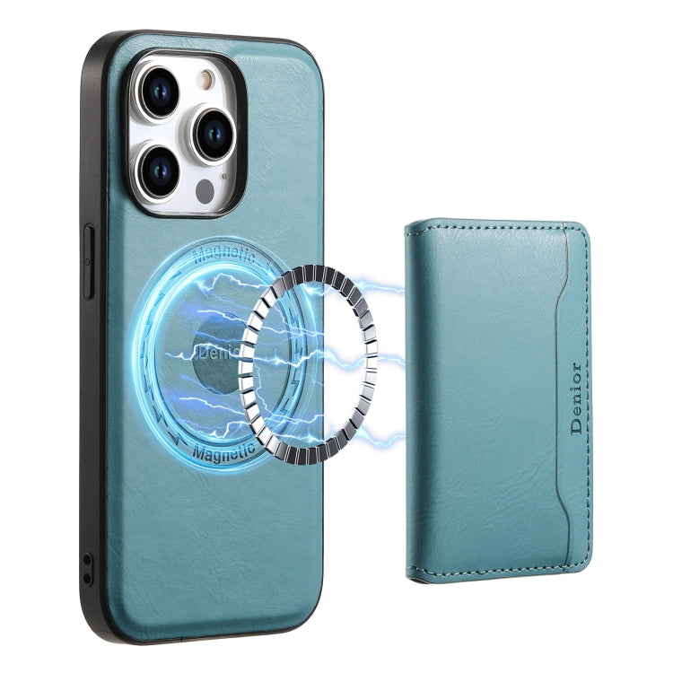 For iPhone 15 Pro Max Denior Cowhide Texture Leather MagSafe Detachable Wallet Phone Case(Blue)