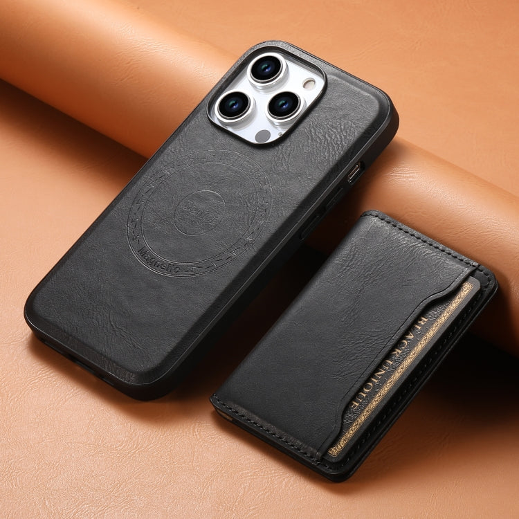 For iPhone 15 Plus Denior Cowhide Texture Leather MagSafe Detachable Wallet Phone Case(Black)