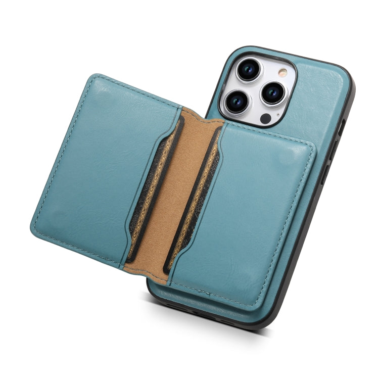For iPhone 15 Denior Cowhide Texture Leather MagSafe Detachable Wallet Phone Case(Blue)
