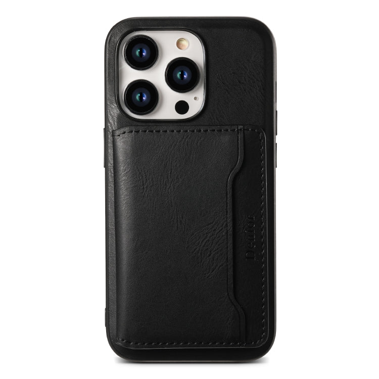 For iPhone 15 Denior Cowhide Texture Leather MagSafe Detachable Wallet Phone Case(Black)