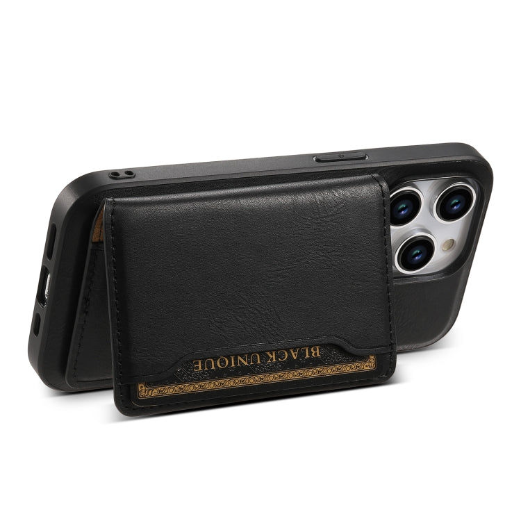 For iPhone 15 Denior Cowhide Texture Leather MagSafe Detachable Wallet Phone Case(Black)