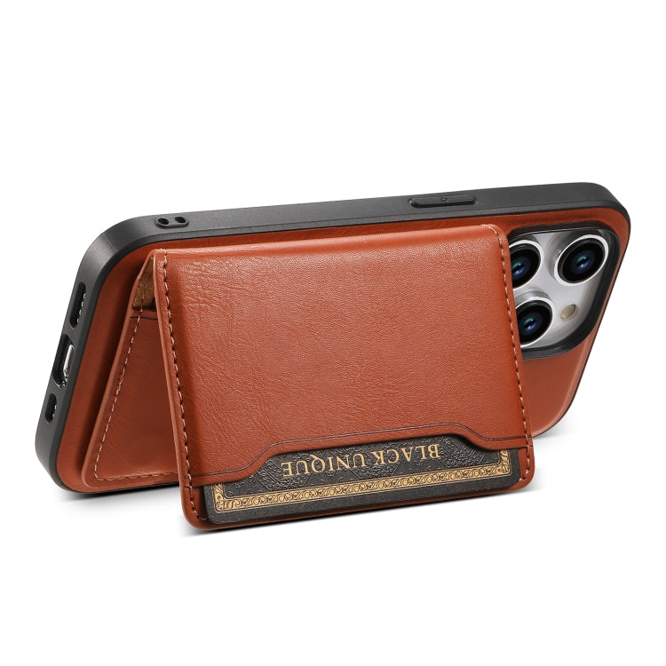 For iPhone 14 Denior Cowhide Texture Leather MagSafe Detachable Wallet Phone Case(Brown)