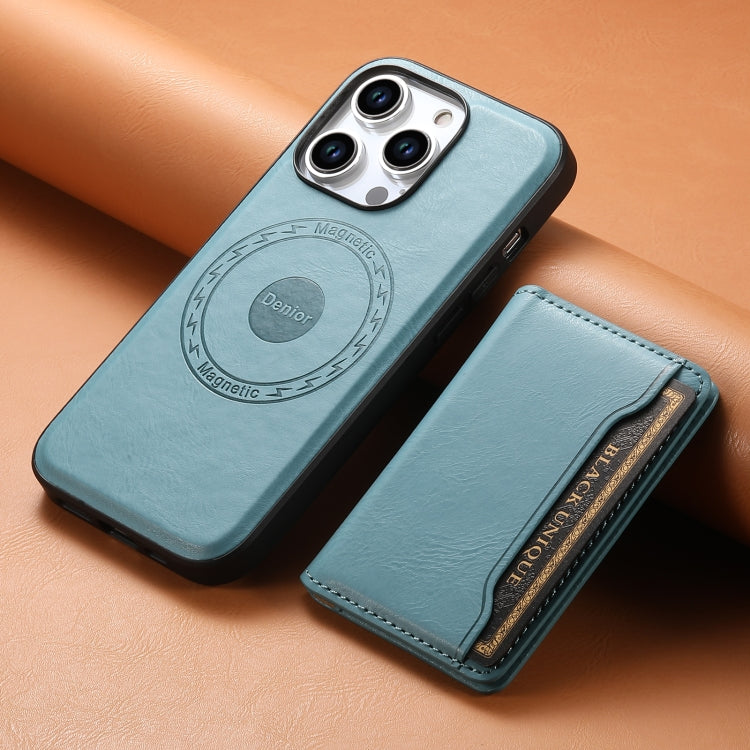 For iPhone 14 Pro Denior Cowhide Texture Leather MagSafe Detachable Wallet Phone Case(Blue)