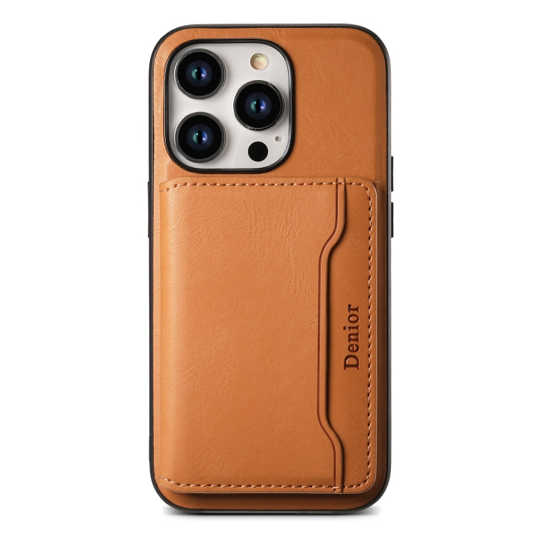 For iPhone 14 Pro Max Denior Cowhide Texture Leather MagSafe Detachable Wallet Phone Case(Khaki)