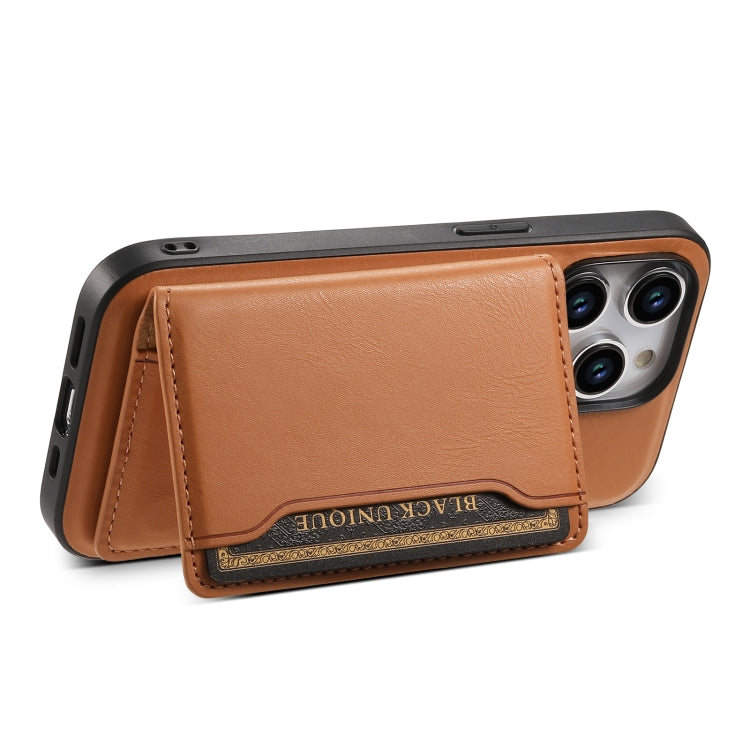 For iPhone 12 Pro Denior Cowhide Texture Leather MagSafe Detachable Wallet Phone Case(Khaki)