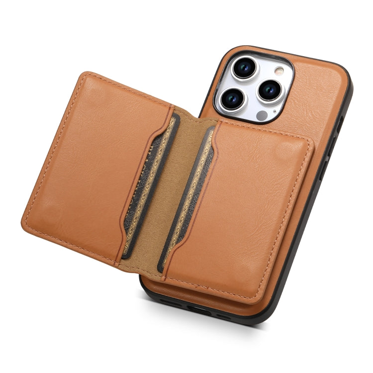 For iPhone 12 Pro Denior Cowhide Texture Leather MagSafe Detachable Wallet Phone Case(Khaki)