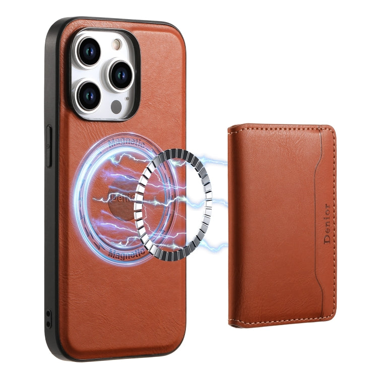 For iPhone 12 Pro Denior Cowhide Texture Leather MagSafe Detachable Wallet Phone Case(Brown)