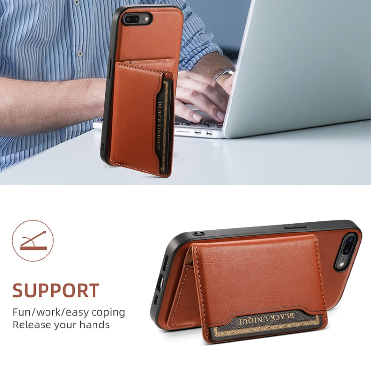 For iPhone 8 Plus/7 Plus Denior Cowhide Texture Leather MagSafe Detachable Wallet Phone Case(Brown)