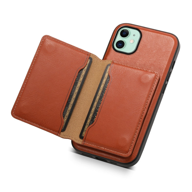 For iPhone 11 Denior Cowhide Texture Leather MagSafe Detachable Wallet Phone Case(Brown)